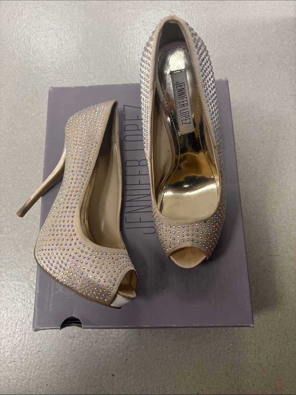 Jennifer Lopez Champagne Crystal Peep-Toe Stilettos